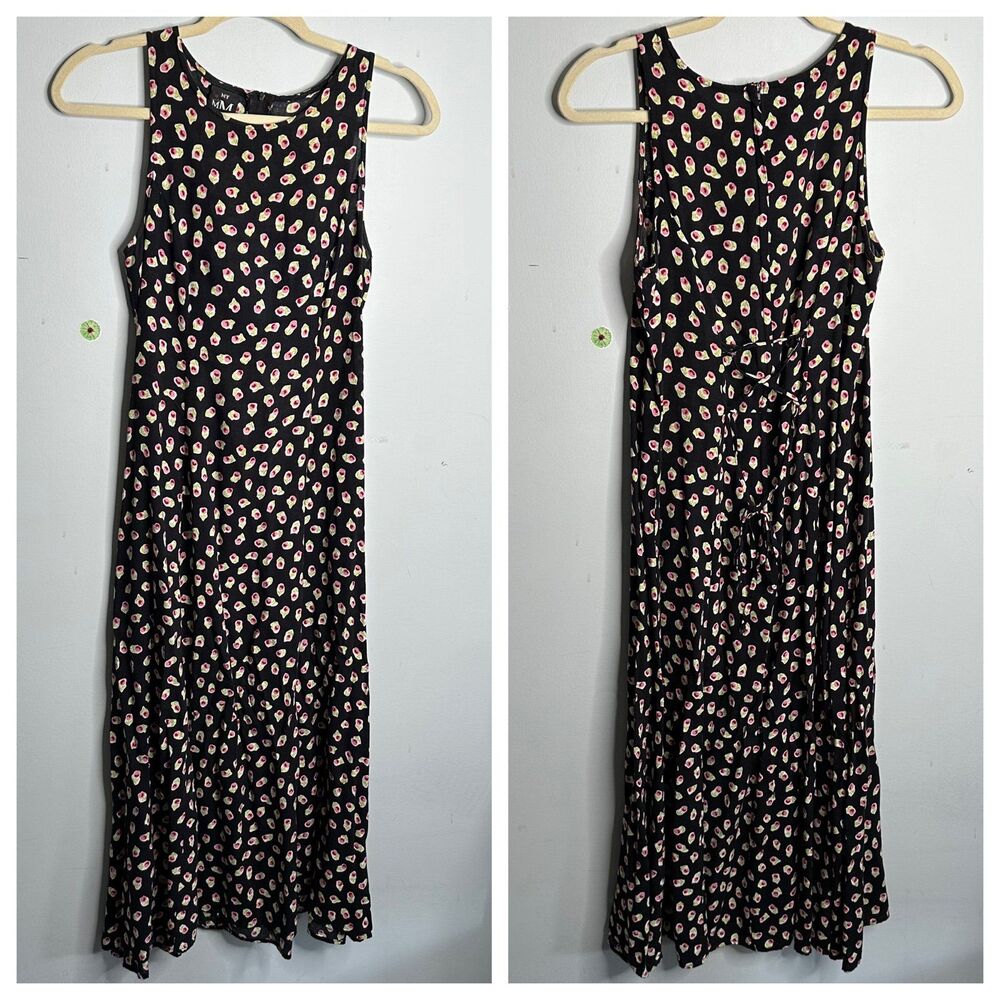 Vintage 1990s Bias Cut High Neckline Body Skimming Floral Column Dress Size 7/8
